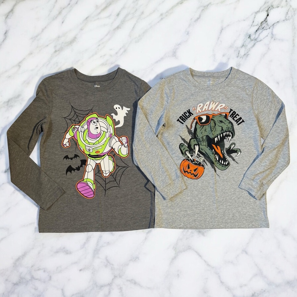 Disney, Carter’s Halloween Shirts Boys size 8 Long Sleeve Buzz T-Rex -2 T-shirts
